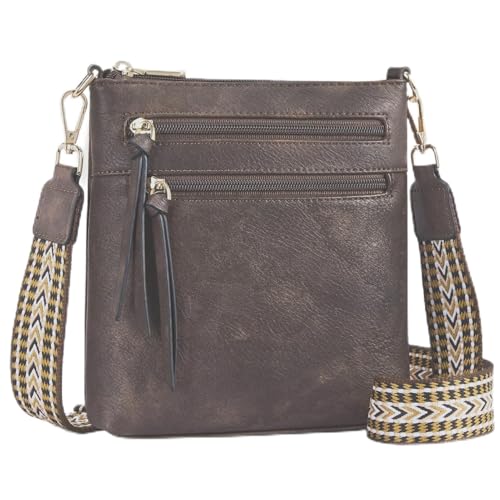 HULUBO Vegan Leder kleine Crossbody Taschen,Tasche Crossbody Tasche,Mini Multi Reißverschluss Tasche Crossbody Handtasche mit verstellbarem Gurt,Leichte Reisetasche (Kaffee) von hulubo