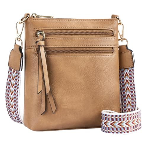 HULUBO Vegan Leder kleine Crossbody Taschen,Tasche Crossbody Tasche,Mini Multi Reißverschluss Tasche Crossbody Handtasche mit verstellbarem Gurt,Leichte Reisetasche (Kaki) von hulubo