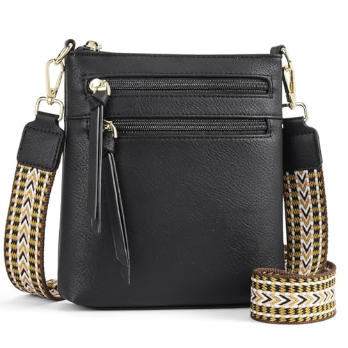 HULUBO Vegan Leder kleine Crossbody Taschen,Tasche Crossbody Tasche,Mini Multi Reißverschluss Tasche Crossbody Handtasche mit verstellbarem Gurt,Leichte Reisetasche (schwarz) von hulubo