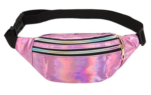 Mode glänzende Gürteltasche,PU-Leder wasserdichte Bumbags Hüfttasche mit verstellbarem Gürtel für Reisen,Party,Festival Rave,Laufen,Wandern für Frauen Männer Kinder (Rosa) von HULUBO