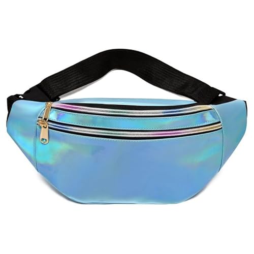 Modische glänzende Gürteltasche, PU-Leder, wasserdicht, Bauchtasche, Hüfttasche mit verstellbarem Gürtel für Reisen, Party, Festival, Rave, Laufen, Wandern, für Damen, Herren, Kinder, blau, Lässiger von HULUBO