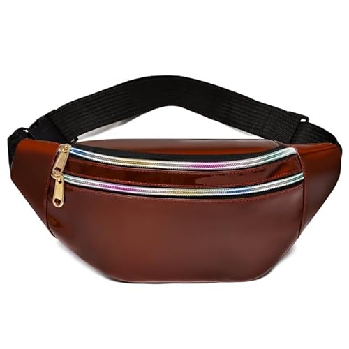 Modische glänzende Gürteltasche, PU-Leder, wasserdicht, Bauchtasche, Hüfttasche mit verstellbarem Gürtel für Reisen, Party, Festival, Rave, Laufen, Wandern, für Damen, Herren, Kinder, braun, Lässiger von HULUBO