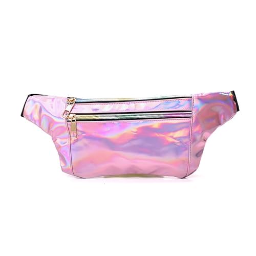 Modische glänzende Gürteltasche, PU-Leder, wasserdicht, Bauchtasche, Hüfttasche mit verstellbarem Gürtel für Reisen, Party, Festival, Rave, Laufen, Wandern, für Damen, Herren, Kinder, rose, Lässiger von HULUBO