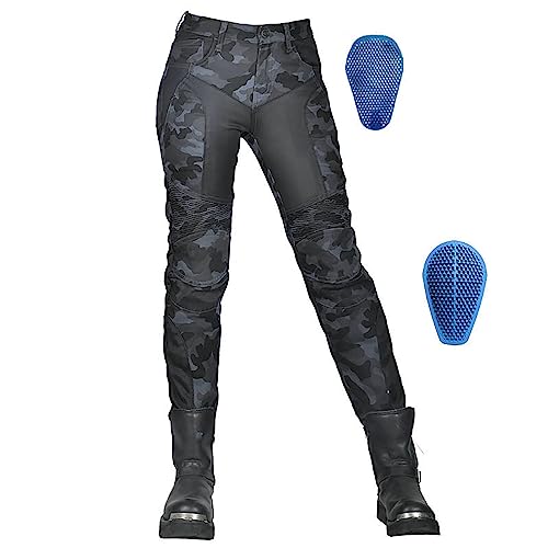 Damen Motorrad Reit Camouflage Jeans, Herren Armour Dirt Bike Motorradhose, Abnehmbare Upgrade Rüstung, Stretchstoff (Color : Blue, Size : XXS) von HULUV
