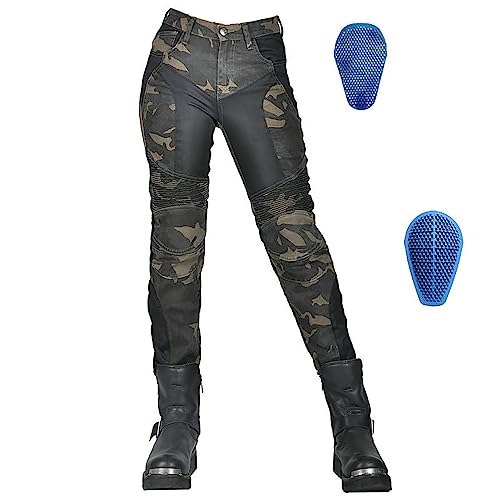 Damen Motorrad Reit Camouflage Jeans, Herren Armour Dirt Bike Motorradhose, Abnehmbare Upgrade Rüstung, Stretchstoff (Color : Vert, Size : 3XL) von HULUV