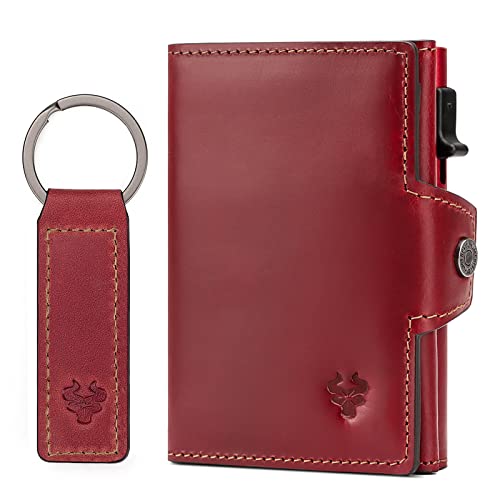 HUMERPAUL Kartenetui mit Münzfach & Schlüsselanhänger Leder | Damen Geldbörser Leder | Credit Card Holder Slim Wallet mit RFID-Schutz | Kreditkartenetui für 6-8 Karten | Smart Geldbeutel (Rot) von HUMERPAUL