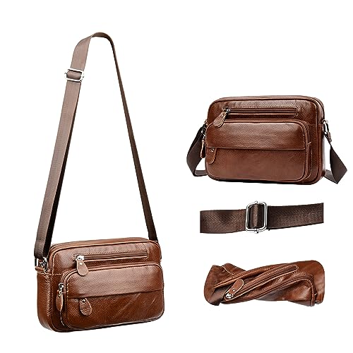 Messenger-Bags Herren Umhängetasche Leder Klein Braun Shoulder Bag for Men, Sport Taschen Herren, Office Small Backpack, High Capacity Bag for Work Travel von HUMEUHSU