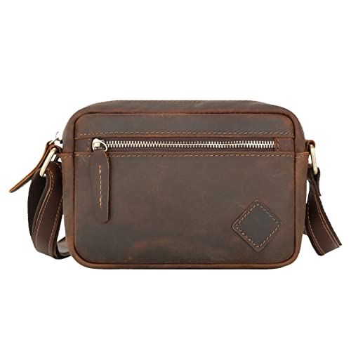 HUMEUHSU Leder Messenger-bags Herren & Damen Umhängetasche mit Schultergurt Schultertasche Arbeitstasche Tragetasche Handtasche Echtleder Tasche Braun von HUMEUHSU