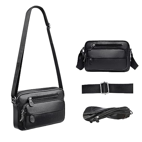 HUMEUHSU Herren Umhängetasche klein Leder Messenger-Bags Schwarz Schultertasche High Capacity Bag Taschen Handtaschen for Men Umhängetasche Office Small Backpack for Work Travel von HUMEUHSU