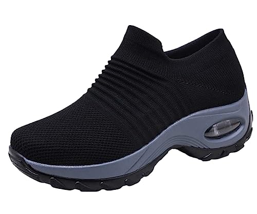 cdsnxore Sneakers Damen Sportschuhe Laufschuhe Bequem Turnschuhe Air Leichte Höhe Erhöhen Mesh Socks Slip On Outdoor Walking Schuhe Schwarz von cdsnxore