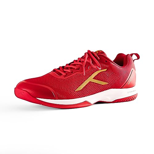 HUNDRED Infinity Pro Non-Marking Professional Badminton Shoe for Men (Red Gold, EU 41 UK 7 US 8) Material: Polyester Mesh Suitable for Indoor Tennis Squash Table Tennis Basketball & Padel von HUNDRED