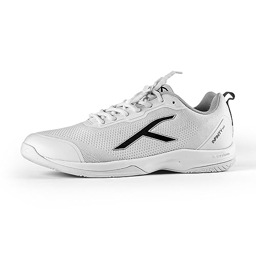 HUNDRED Infinity Pro Non-Marking Professional Badminton Shoe for Men (White Black, EU 41 UK 7 US 8) Material: Polyester Mesh Suitable for Indoor Tennis Squash Table Tennis Basketball & Padel von HUNDRED