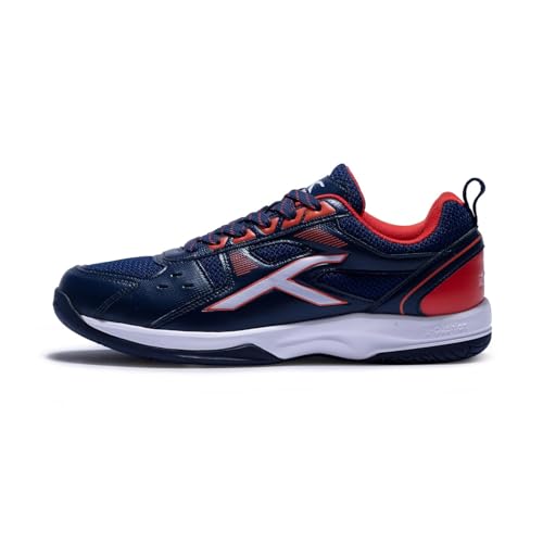 HUNDRED Raze Non-Marking Professional Badminton Shoes for Men (Navy Orange Red, Size: UK 8 US 9 EU 42) Material Upper: Polyester, Sole: Rubber Suitable for Indoor Tennis Squash Table Tennis von HUNDRED