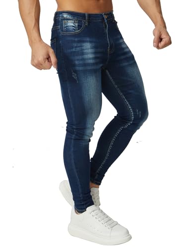 HUNGSON Skinny Jeans für Herren Stretch Slim Fit Ripped Distressed, Blue2032, 46 von HUNGSON