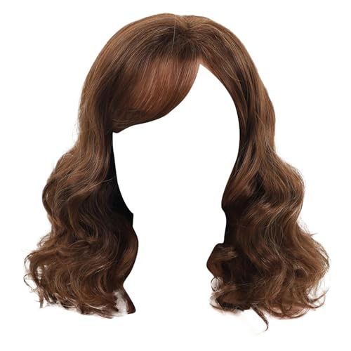 Braune Perücke, Perücke mit Pony, braune schulterlange Perücken für Frauen, hitzebeständige gewellte Perücke, lockige Perücke für den täglichen Gebrauch auf Partys Braune Perücke, Perücke mit Pony, braune schulterlange Perücken für Frauen, hitzebeständige gewellte Perücke, lockige Perücke für den täglichen Gebrauch auf Partys von HUNJHYC