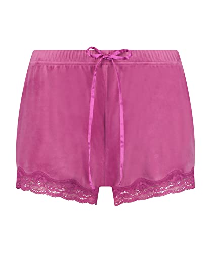 Hunkemöller Shorts aus Velours mit Spitze - Very Berry - XS von HUNKEMÖLLER