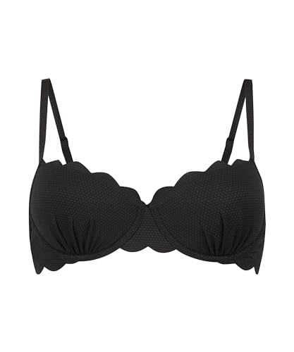 Hunkemöller Wattiertes Bügel-Bikinioberteil Scallop - Nero - 65E von HUNKEMÖLLER