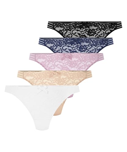 Hunkemöller 5er-Pack Tangas Sully - Peacoat - L von HUNKEMÖLLER