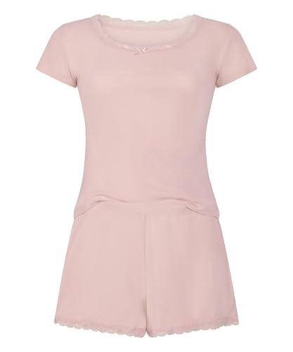 Hunkemöller Geripptes Pyjamaset mit Spitze - Pale Mauve - M von HUNKEMÖLLER
