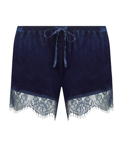 Hunkemöller Glänzende Velours-Spitzen-Shorts - Navy Blue - 2XL von HUNKEMÖLLER