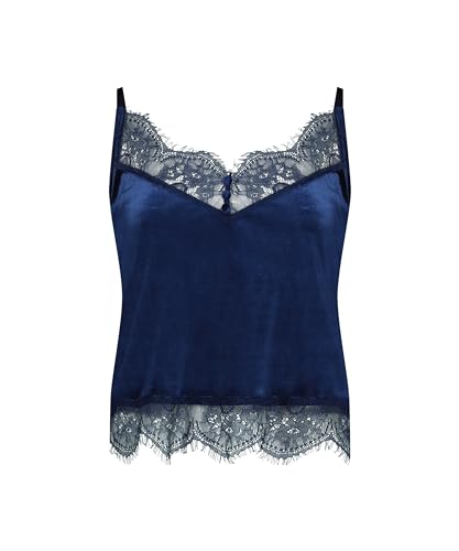 Hunkemöller Glänzendes Velours-Spitzen-Cami - Navy Blue - M von HUNKEMÖLLER