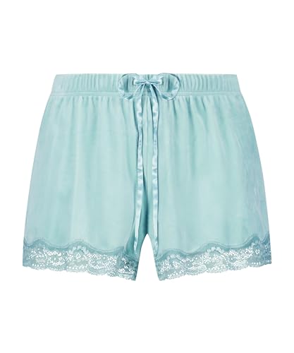 Hunkemöller Shorts aus Velours mit Spitze - Harbor Gray - XL von HUNKEMÖLLER