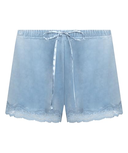 Hunkemöller Shorts aus Velours mit Spitze - Soft Chambray - S von HUNKEMÖLLER