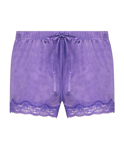 Hunkemöller Shorts aus Velours mit Spitze - royal Purple - XL von HUNKEMÖLLER