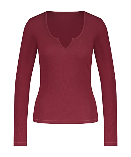 Hunkemöller Top mit V-Ausschnitt, Longsleeve - Cabernet - M von HUNKEMÖLLER