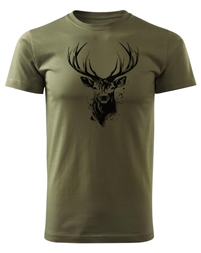 HUNT-G61 - T-Shirt für Jäger - Tshirt Herren - aus Baumwolle, Bequeme Passform - Jagd Geschenke, Geschenk für Jäger, Förster - Grün, mit Motiv Hirsch - M von HUNT-G61