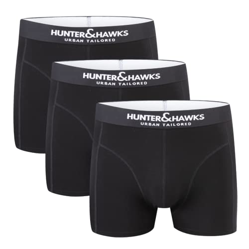 Hunter&Hawks Boxershorts Herren 3er Pack aus Bio-Baumwolle, S-6XL, Schwarz | Stretch Boxershorts Herren Baumwolle mit weicher Bund | Atmungsaktive Trunks, Anti-Scheuerunterwäsche von HUNTER&HAWKS URBAN TAILORED