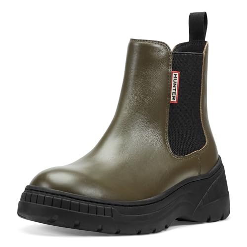 Hunter Damen Neveah Waterproof Chelsea-Stiefel, Dunkelgrünes Leder, 39 EU von HUNTER