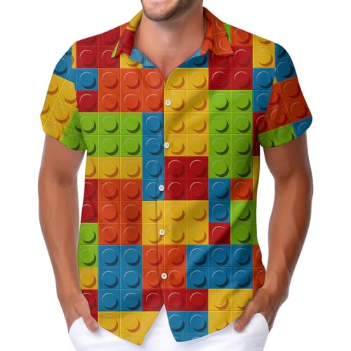 HUNTFAMI Herren Kurzarmhemden Button Down Casual Sommerhemden Hawaiihemd für Männer, Lego-Shirt, XL HUNTFAMI Herren Kurzarmhemden Button Down Casual Sommerhemden Hawaiihemd für Männer, Lego-Shirt, XL von HUNTFAMI