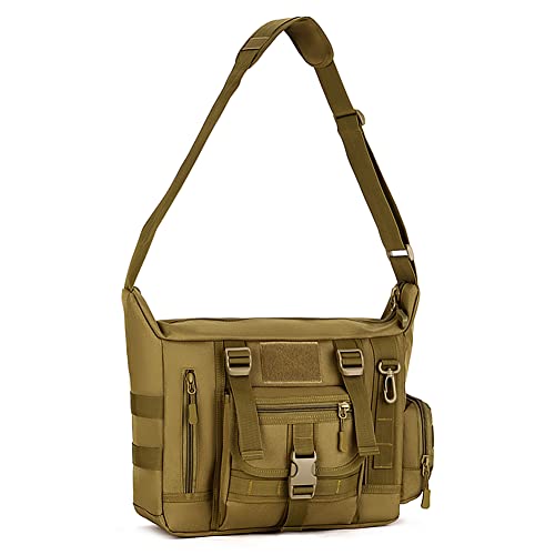HUNTVP Taktische Messenger Bag Umhängetasche Umhängetasche Gürtel Sling Taschen Laptop Für Arbeiten Radfahren Jagd Camping, Braun, 13.78''W*9.45''H*4.33-5.51''D von HUNTVP