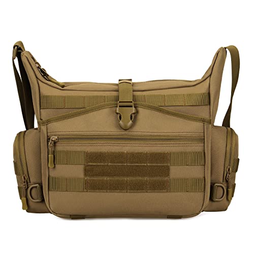 HUNTVP Taktische Schultertasche Doppelseitig Umhängetasche MOLLE Crossbody Bag Militär Messengerbag Wasserdicht Aktentasche für Herren Damen Arbeit Outdoor, Typ-1 Braun von HUNTVP