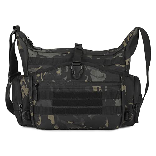 HUNTVP Taktische Schultertasche Doppelseitig Umhängetasche MOLLE Crossbody Bag Militär Messengerbag Wasserdicht Aktentasche für Herren Damen Arbeit Outdoor, Typ-1 Camo von HUNTVP