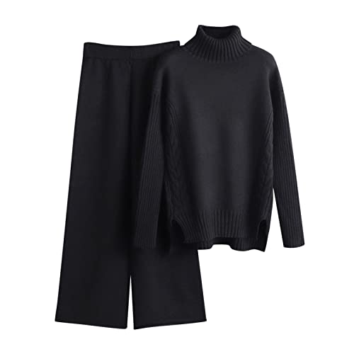 Damen Strickanzug Langarm Crop Shirt Strick Hosen Set Activewear Freizeit Outfit Winter Lounge Set Große Größen Gerippt Strick Zweiteiler Herbst Strickanzug für Herbst und Winter von HUOQI