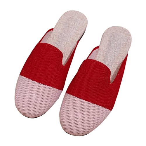 HUOQI Damen Beach Wrap Toe Mesh Hausschuhe Fly Weave Casual Hausschuhe Flache Schuhe Vintage Sandalen Damenschuhe Stiefeletten Schwarz 40 Damenschuhe Weite H Slipper (Red, 36) von HUOQI