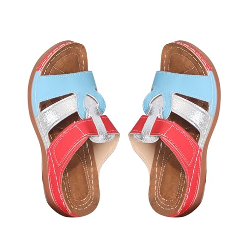 HUOQI Damen Sommer Sandalen mit schrägem Absatz und großem Fischmaul in Farbgebung Trachten Schuhe Damen Flache Schuhe Damen (Blue, 40) von HUOQI