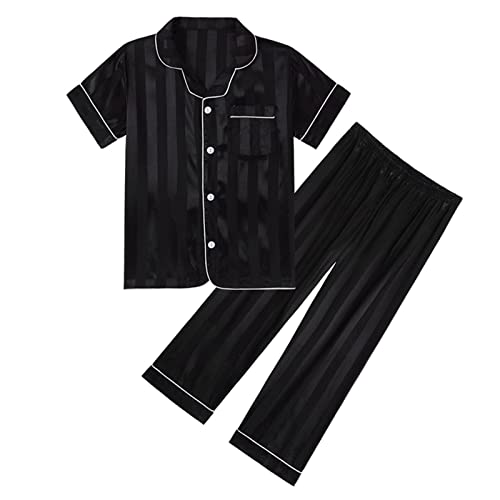 HUOQI Kinder Kleinkind Baby Mädchen Frühling Sommer Cartoon Print Kurzarm Lange Hosen Nachtwäsche Outfits Pyjamas Kleidung Weicher Schlafanzug Mädchen (Black, 11-12 Years) von HUOQI