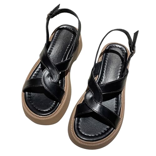 HUOQI Sommer-Strandpantoffeln für Damen mit Dicker Sohle und mittelhohem Absatz Schwarze Schuhe Damen Mit Absatz Damenschuhe Schwarz Mit Absatz (Khaki, 36) von HUOQI