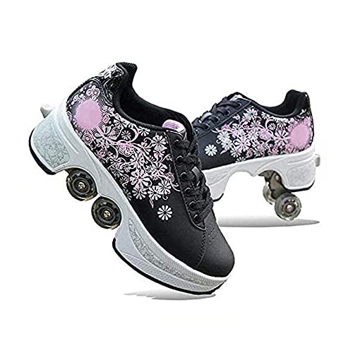 HUOQILIN Unisex-Kinder Skateboard Schuhe Kinderschuhe Mit Rollen Skate Shoes Rollen Schuhe Sportschuhe Laufschuhe Sneakers Mit Rollen Kinder Jungen Mädchen,Black-37 von HUOQILIN