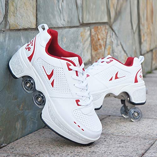 HUOQILIN Unisex-Kinder Skateboard Schuhe Kinderschuhe Mit Rollen Skate Shoes Rollen Schuhe Sportschuhe Laufschuhe Sneakers Mit Rollen Kinder Jungen Mädchen,Red-EU32 von HUOQILIN