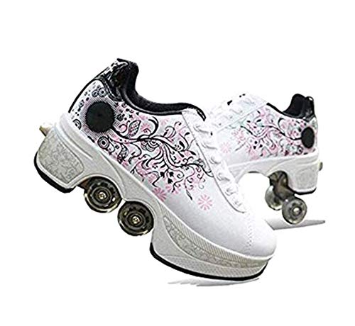 HUOQILIN Unisex-Kinder Skateboard Schuhe Kinderschuhe Mit Rollen Skate Shoes Rollen Schuhe Sportschuhe Laufschuhe Sneakers Mit Rollen Kinder Jungen Mädchen,White-35 von HUOQILIN