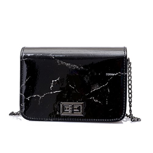 HUPYOMLER Marmormuster Glänzendes Leder Chic Kette Tasche Schultertasche Handtaschen Messenger Bag Schwarz, Schwarz von HUPYOMLER