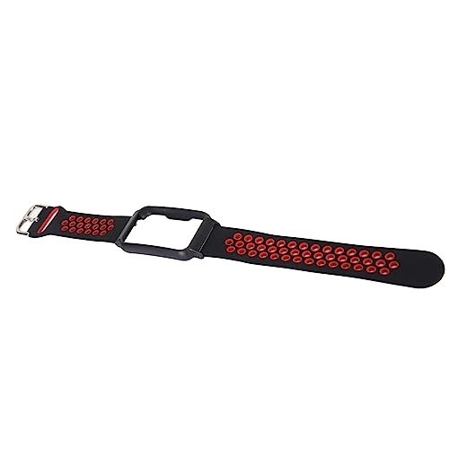 20 Mm Silikon-Armband, Weich, Atmungsaktiv, Stilvoll, Bequem, Leicht, für Smartwatch (Schwarz Rot + Schwarze Schale) von HURRISE