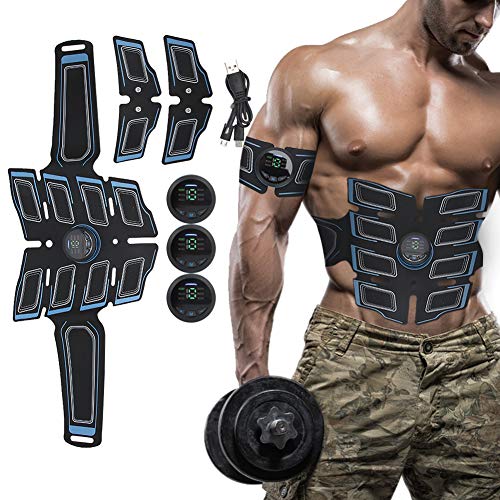 BAUCHMUSKELTRAINER ELEKTRISCH - EMS Muskelstimulator mit 15 Kraftstufen, EMS Trainingsgerät für Herren Damen, Bauch Muskel Trainer für Bauch Arm Bein(6 Modi)(BLAU) von HURRISE