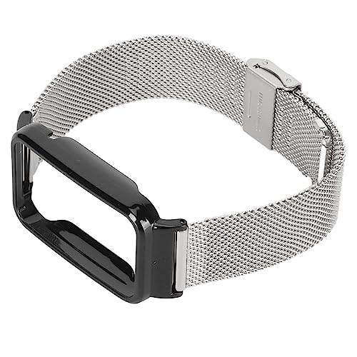 Edelstahl-Mesh-Armband, mit Schwarzem Bumper-Gehäuse, Ersatzzubehör, Passend für Mi Band 7 Pro (Silber) von HURRISE