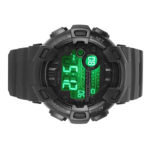 HURRISE Herren-Dual-Time-Sportuhr, wasserdichte PU-Armband-Digitaluhr Im Freien mit Stoppuhr-Alarm-Countdown, Schwarz von HURRISE