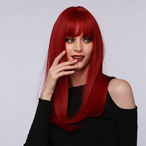 Lange Gerade Perücke Hochtemperatur Rotes Gefälschtes Haar Mit Geradem For Haarklammern Party Women 18.5In von HURRISE